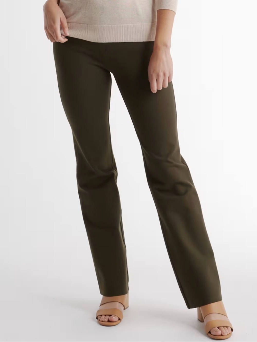 Quince Ultra-Stretch Ponte Bootcut Pants Olive Green Tall Medium Pull-On Career